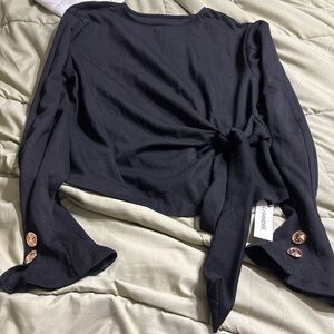 Commense brand Chic Black Long Sleeve Top with Button Accents size Large NWT